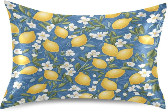 Yellow Lemons Satin Pillowcase for Hair and Skin Silk Pillowcase - Slip Cooling Satin Pillow Covers with Envelope Closure, Standard Size(20x26 inches)#238