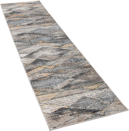 Modern Rug for Living Rooms Abstract Design, 3D Effect in Grey Yellow, Size:2'8" x 4'11"