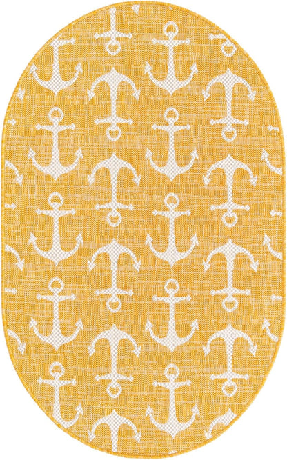 Outdoor Coastal Collection Area Rug - Ahoy (3' 3" x 5' 3" Oval, Yellow)
