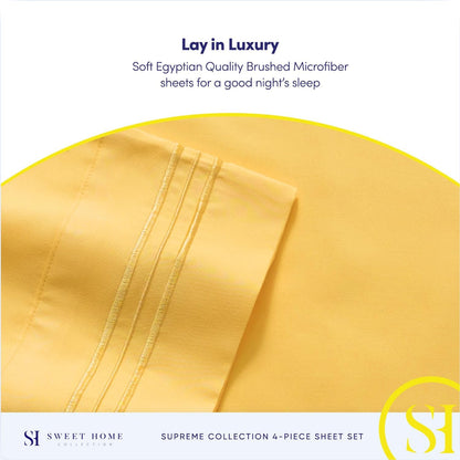 Queen Size Bed Sheets - Breathable Luxury Sheets with Full Elastic & Secure Corner Straps Built In - 1800 Supreme Collection Extra Soft Deep Pocket Bedding Set, Sheet Set, Queen,Yellow