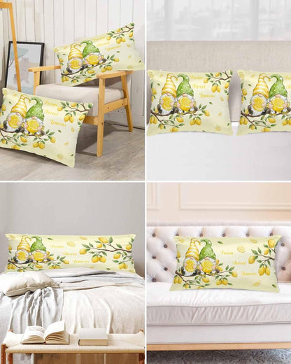 Satin Pillowcases Standard Size, Lemon Gnomes Silk Pillow Cases for Hair and Skin with Zipper 2 Pack, Summer Tropical Fruits Lemon Yellow Smooth Throw Pillow Covers for Sleeping, 20"x26"