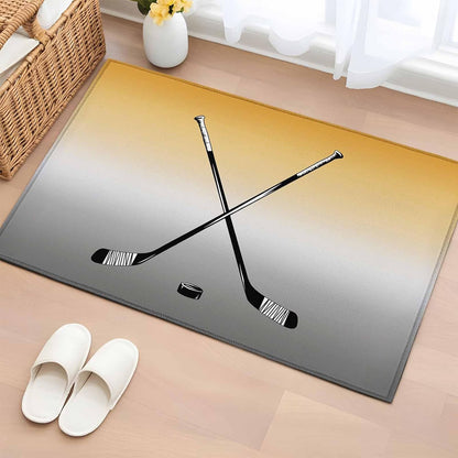 Ice Hockey Entryway Rug 2'x3', Winter Sports Yellow Grey Gradients Small Area Rug Non-Slip Front Door Mat Washable Floor Carpet for Indoor Entrance Kitchen Bathroom