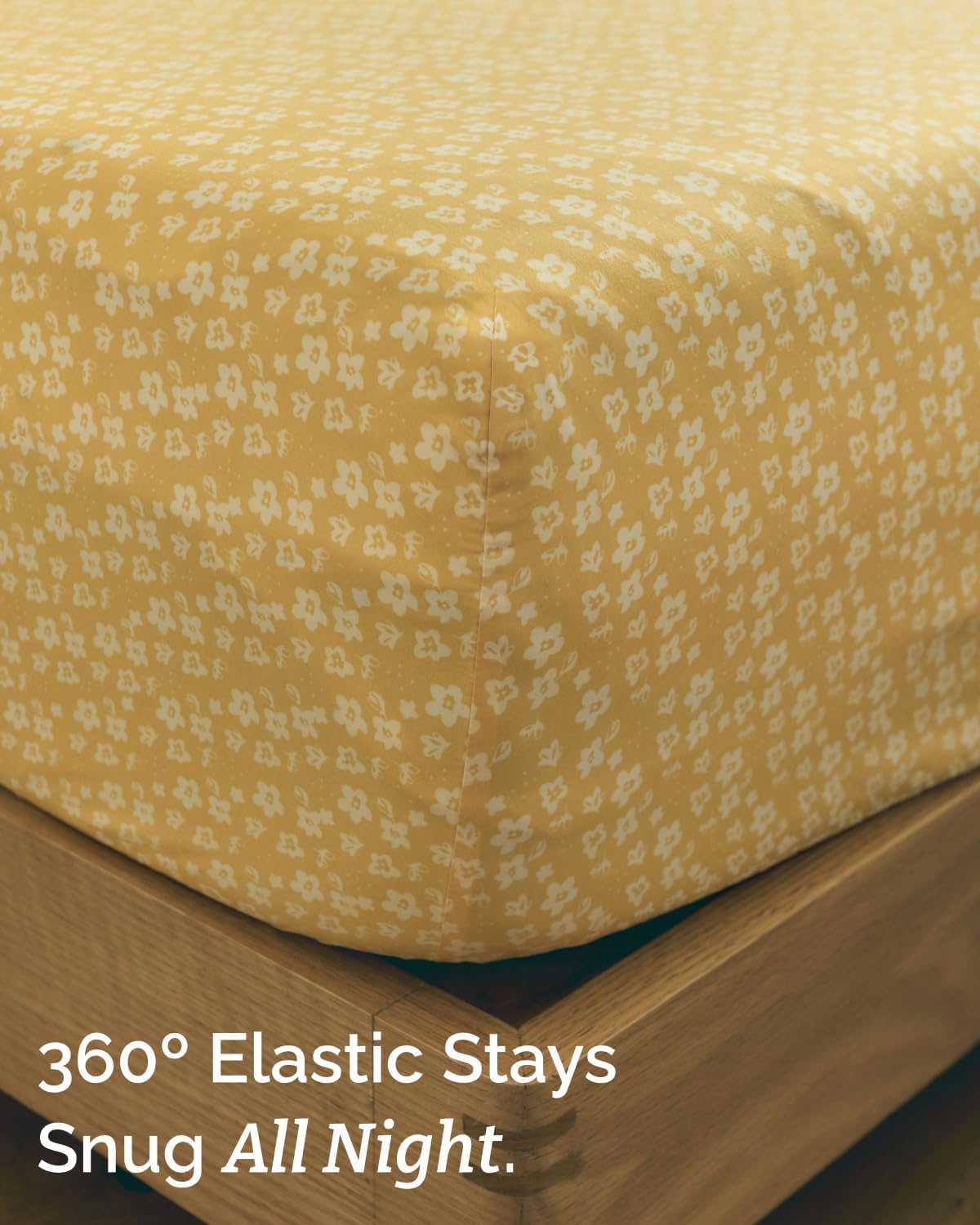 Queen 4 Piece Floral Sheet Set - Soft, Breathable & Cooling - Yellow Meadow