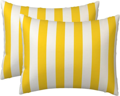 Lemon Yellow Stripes Pillow Cases Set of 2, Standard Pillowcase for Hair and Skin, Super Soft Bed Pillow Protector Covers with Hidden Zipper, 20x26 Inches Pillow Covers for Sleeping Gift