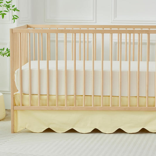 Scallop Edge Cotton Crib Skirt Toddler Bedskirt Baby Nursery Crib Bed Skirt Boho Bohemian Neutral Solid Color Light Yellow Farmhouse Chic Bedding Skirt