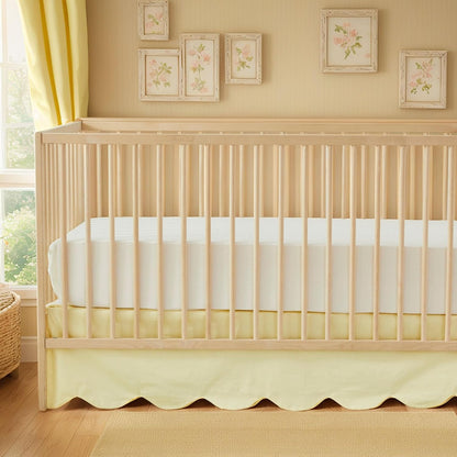Scallop Edge Cotton Crib Skirt Toddler Bedskirt Baby Nursery Crib Bed Skirt Boho Bohemian Neutral Solid Color Light Yellow Farmhouse Chic Bedding Skirt