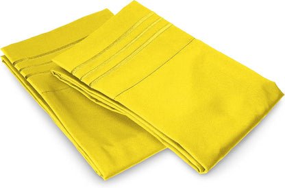 Luxury Ultra-Soft 2-Piece Pillowcase Set - 1500 Premium Hotel Quality Microfiber Double Brushed - Wrinkle Resistant, Standard/Queen, Yellow
