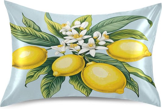 Yellow Lemons Satin Pillow Case Standard Size 20x26 in for Hair and Skin, Soft Pillowcase with Envelope Closure Machine Washable