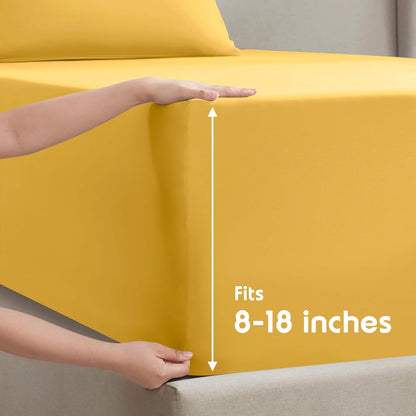 King Bed Sheet Set - Yellow - Instantly Soft Microfiber, No Break-in Wash - 4-Piece Deep Pocket Sheets & Pillowcases, Stays Put All Night