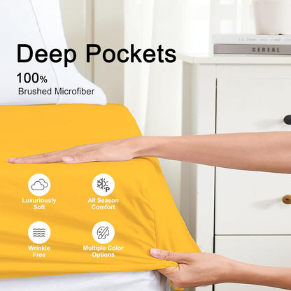 100% Microfiber Twin Size Fitted Sheet Only, Bed Sheet Yellow 39x75 inches