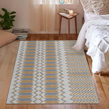 4x6ft Geometric Abstract Design Non-Slip Area Rug – Soft Low Pile Modern Simplicity,Machine Washable Living Room Rug for Bedroom, Hallway – Easy Clean Decorative Home Carpet Yellow Q1794
