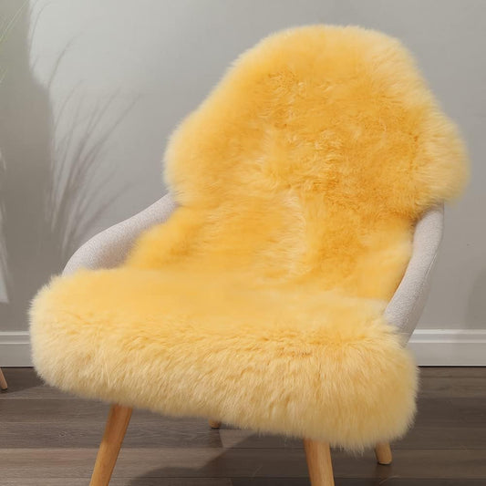 Genuine Sheepskin Area Rug Wool Rug Fur Carpet Fluffy Shaggy Fur Rug for Living Room Kids Bedroom Real Sheepskin Throw Lambskin Rugs Sofa Mat Chair Seat Covers (Yellow, 2 x 3 ft Sheepskin)