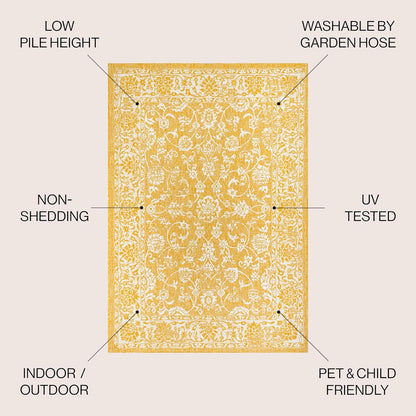 Weave Floral Indoor Outdoor Area Rug 4X6 Yellow/Cream, Tela Bohemian Textured for Backyard, Patio, Porch, Easy-Cleaning, High Traffic, Pet-Friendly, Non-Shedding (SMB100E-4)