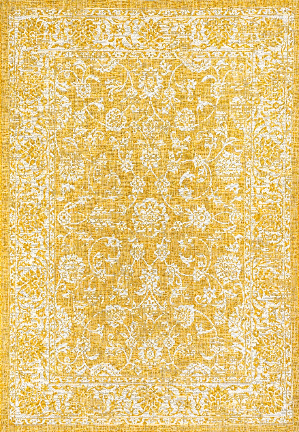 Weave Floral Indoor Outdoor Area Rug 4X6 Yellow/Cream, Tela Bohemian Textured for Backyard, Patio, Porch, Easy-Cleaning, High Traffic, Pet-Friendly, Non-Shedding (SMB100E-4)
