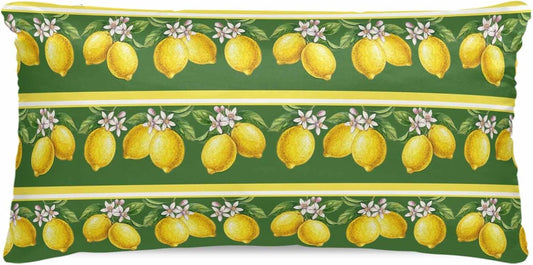 Summer Lemons Satin Pillowcase for Hair and Skin, Yellow Fruit Leaf Striped Green Background Silky Pillow Cases Standard Size with Zipper 1 Pack Soft Cooling Pillow Cover for Women Men, 20''x40''