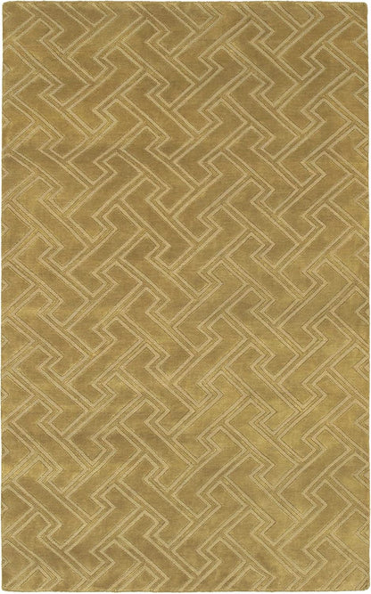 Kittery Wool Area Rug - Geometric Abstract Greek Key Zig - Contemporary Modern Minimalist Transitional Tone - Faded Driftwood, Off White, Light Beige, Yellow, Olive - 2' x 3'