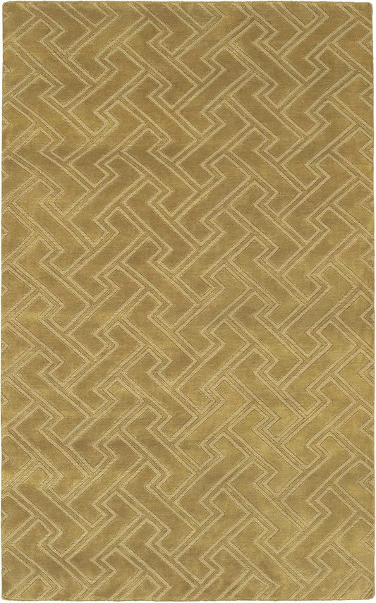 Kittery Wool Area Rug - Geometric Abstract Greek Key Zig - Contemporary Modern Minimalist Transitional Tone - Faded Driftwood, Off White, Light Beige, Yellow, Olive - 2' x 3'