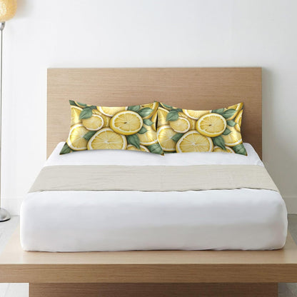 Yellow Lemons Leaves Satin Pillowcase for Hair and Skin Body Bed Pillow Cases Standard Size 20"X26" Throw Pillow with Envelope Closure for Men