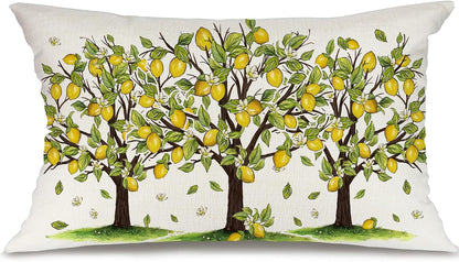 Summer Lemon Trees Pillow Cover 12x20 Inch - Farmhouse Lemon Citrus Decor Throw Pillow Case for Sofa, Bedroom, Living Room