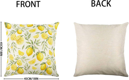 White Base Watercolor Yellow Lemon Linen Throw Pillow Cover 18x18 InchSet of 2 Fresh Farmhouse Decor, No Pillow Insert