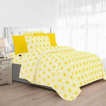 Luxury Soft 6-Piece Cube Geometric Pattern Sheet Set - 1500 Premium Quality Microfiber - Wrinkle and Fade Resistant Coziest Bedding Set, All Around Elastic Fitted Sheet, Queen, Yellow