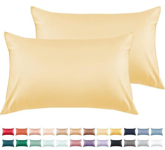 Cotton Pillow Cases Standard Size Set of 2, 600 Thread Count Pillowcases 20x26 Inches, Soft Long Staple Cotton Pillowcases Breathable with Envelope Closure, Mustard Yellow
