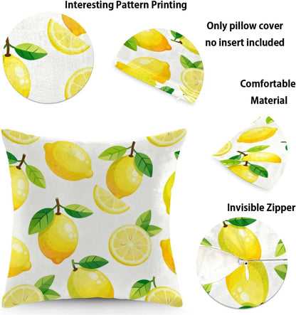 Fruit Lemon Yellow Pillow Covers 16x16 Inch Decorative Square Pillow Cases Soft Standard Modern Throw Pillow Covers for Home Sofa Living Room Bedroom Decor