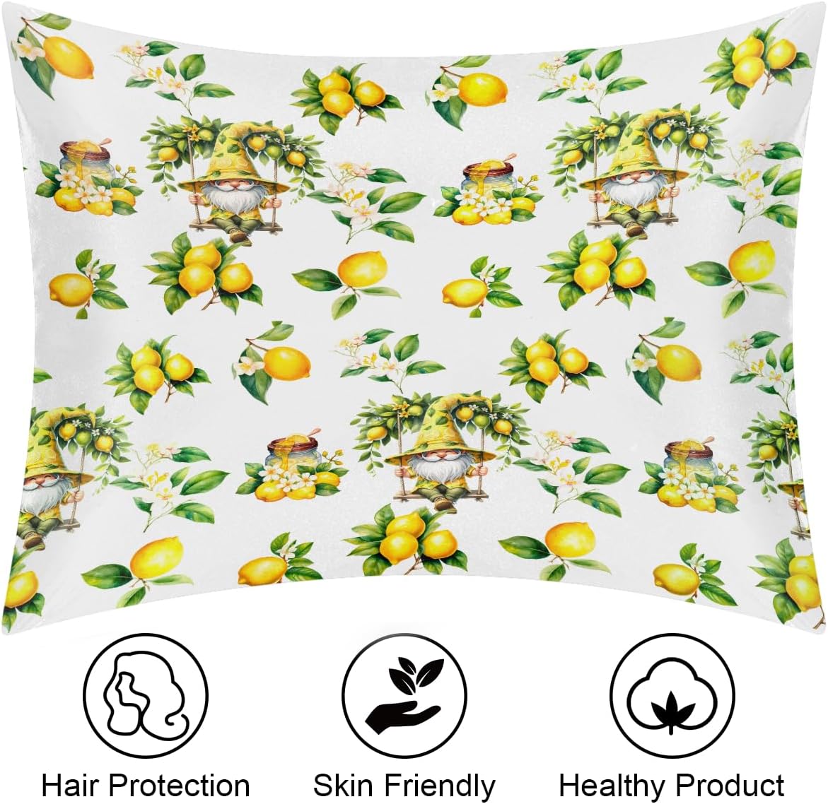 Satin Pillowcase for Hair and Skin Flower Yellow Lemon Soft Slip Cooling Pillow Covers with Hidden Zipper Standard Size Pillow Case for Bed Couch Women Men Kids Girls Boys 20x26in