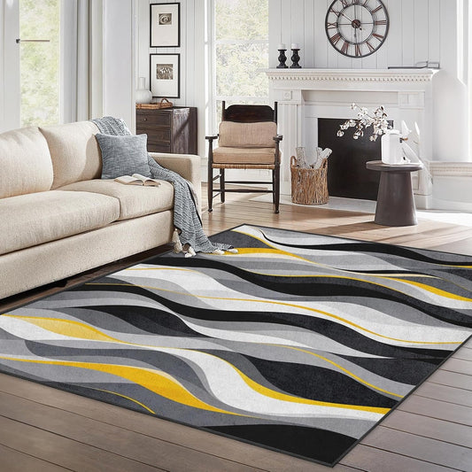 Area Rug 5'x7' Abstract Modern Yellow for Living Room