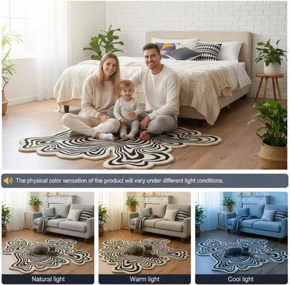 Vibrant Chic Organic Modern Yellow and Beige Odd Shaped Rugs 3x3 3D Illusion Striped Low Pile Mats for Dining Room Bedroom Livingroom Nursery Dorm Office Pets Friendly Soft Square Carpets