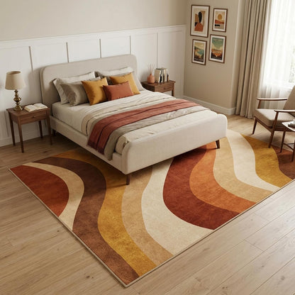 5x7 Burnt Orange and Mustard Abstract Wavy Washable Area Rug