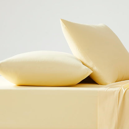 100% Cotton King Size Pillow Cases Set of 2, Lt Yellow, 400 Thread Count Pillow Covers, Percale Weave, Cooling, Crisp & Breathable Pillowcases for Home & Hotel Pillows, 40"x20"