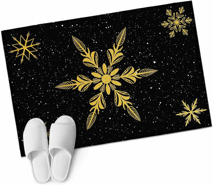 Yellow Christmas Snowflakes 2x3 Area Rugs for Living Room, Winter Snow Abstract Black Non Slip Floor Mat Washable Low-Profile Indoor Carpet for Bedroom, Dining Room, Bathroom