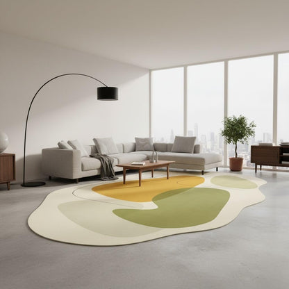 Modern Abstract Boho Minimalist Irregular Shaped Rug 5x7 Yellow Beige Green Rugs for Living Room Bedroom Playroom Guestroom Classroom Rug Classic Art Design Skin Friendly Washable Area Rugs