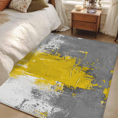 4x6ft Abstract Art Area Rug Non Slip Soft Washable Yellow Grey Wall Mottled Texture Minimalist Modern Rectangle Area Rugs Low Pile Indoor Carpet Mat for Bedroom Living Room Dining Entryway