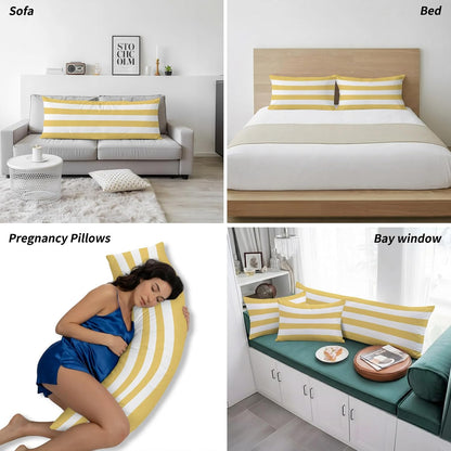 Lemon Yellow Striped Pillow Cases Standard Size Set of 2 - Microfiber Bed Throw Pillow Covers, Modern Yellow Stripes Farmhouse Decorative Lumbar Pillow Cover with Envelope Closure for Sofa 20"x26"