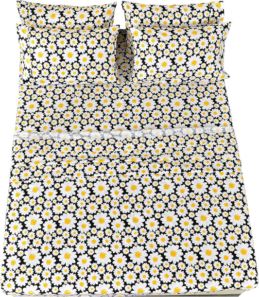 Ultra-Soft Microfiber Sheet Set - Double Brushed - Wrinkle and Stain Resistance - Fit 14 inches Deep Pocket - 4 Pieces Set (Twin, Yellow Daisies)