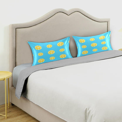 Yellow Lemon Slices Satin Pillowcase, Softer Than Silk Pillow Cases - Smooth Cooling Satin Pillow Cover with Envelope Closure, Standard Size (20"x26")