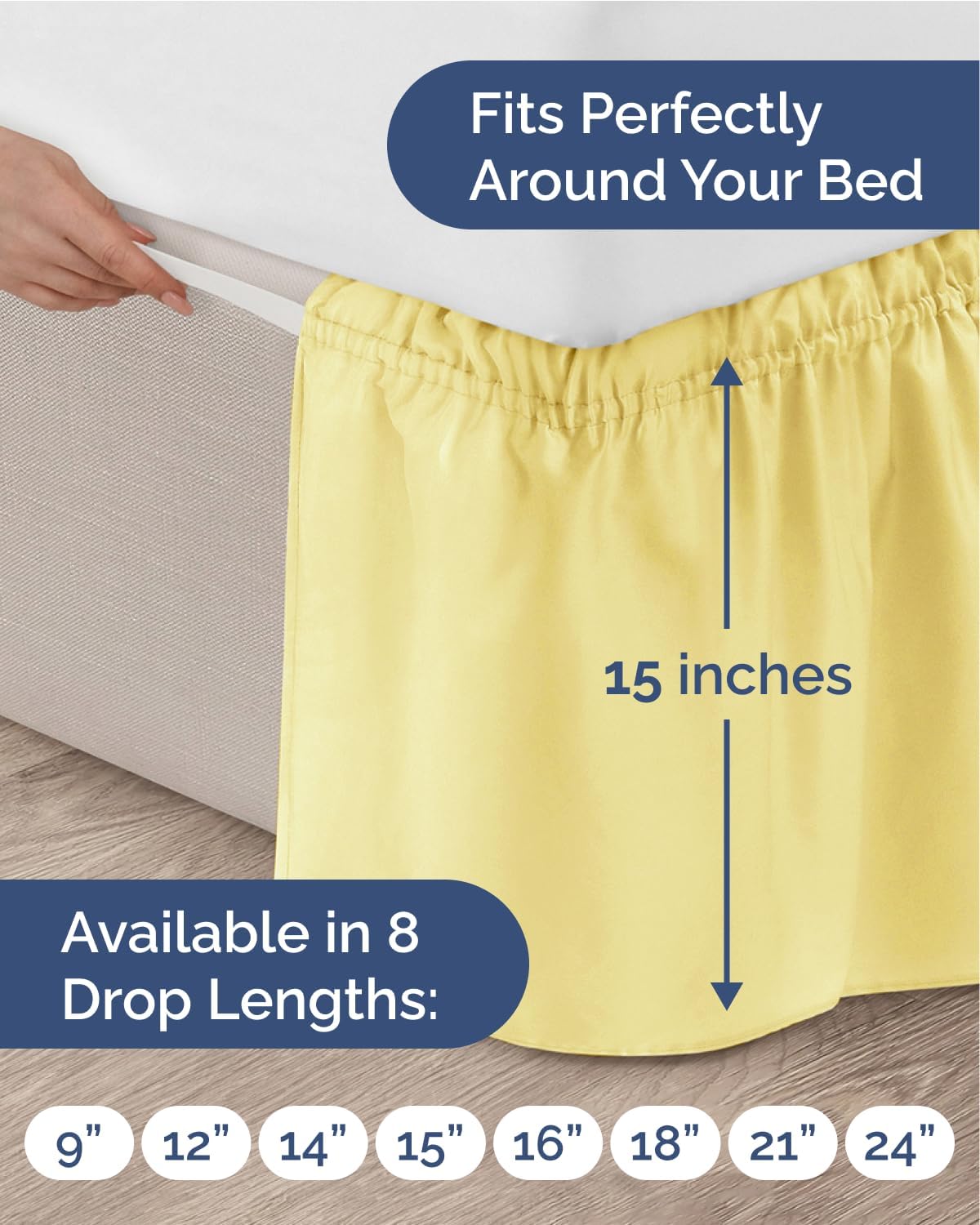 CGK Linens Wrap Around Dust Ruffle Bed Skirt - Queen, 15" Yellow