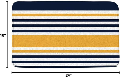 Navy Blue Yellow Bath Mat Abstract Geometric Stripe Modern Contemporary Simple Fashion Boho Mid Century Bathroom Rugs Toilet Bedroom Kitchen Indoor Floor Decor 16x24 Inch