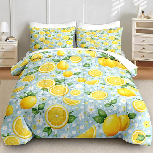 Twin Comforter Set, 5 Pieces Lemon Summer Bedding Set