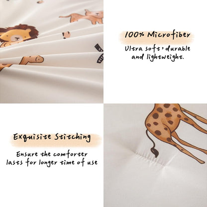 5 Pieces Twin Size Comforter Sets Cute Zoo Animals Bedding Set Neutral Bed Set Light Yellow Bed in A Bag for Girls Boys Kids Teen 1 Comforter 1 Flat Sheet 1 Fitted Sheet 2 Pillowcases