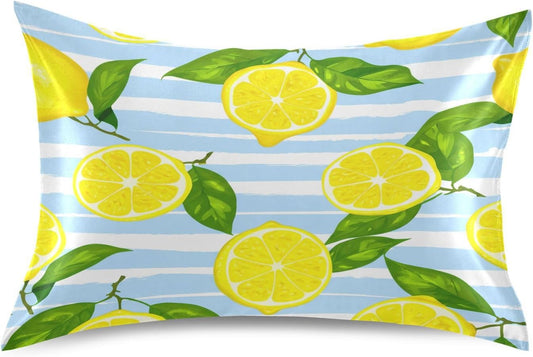 Yellow Lemons Satin Pillowcase for Hair and Skin 1PCS,Silky Soft Pillow Case with Envelope Closure Pillow Cover,Standard Size 20×26In