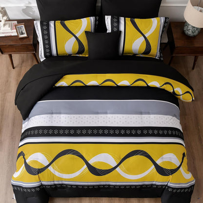 Black Yellow Comforter Set Queen Size,8 Pieces Bed in a Bag