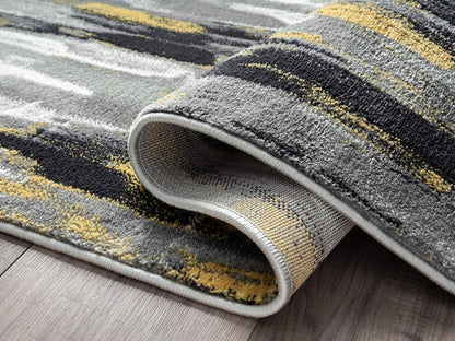 Porto PRT140C Contemporary Grey and Yellow Abstract Area Rug 4' x 6'