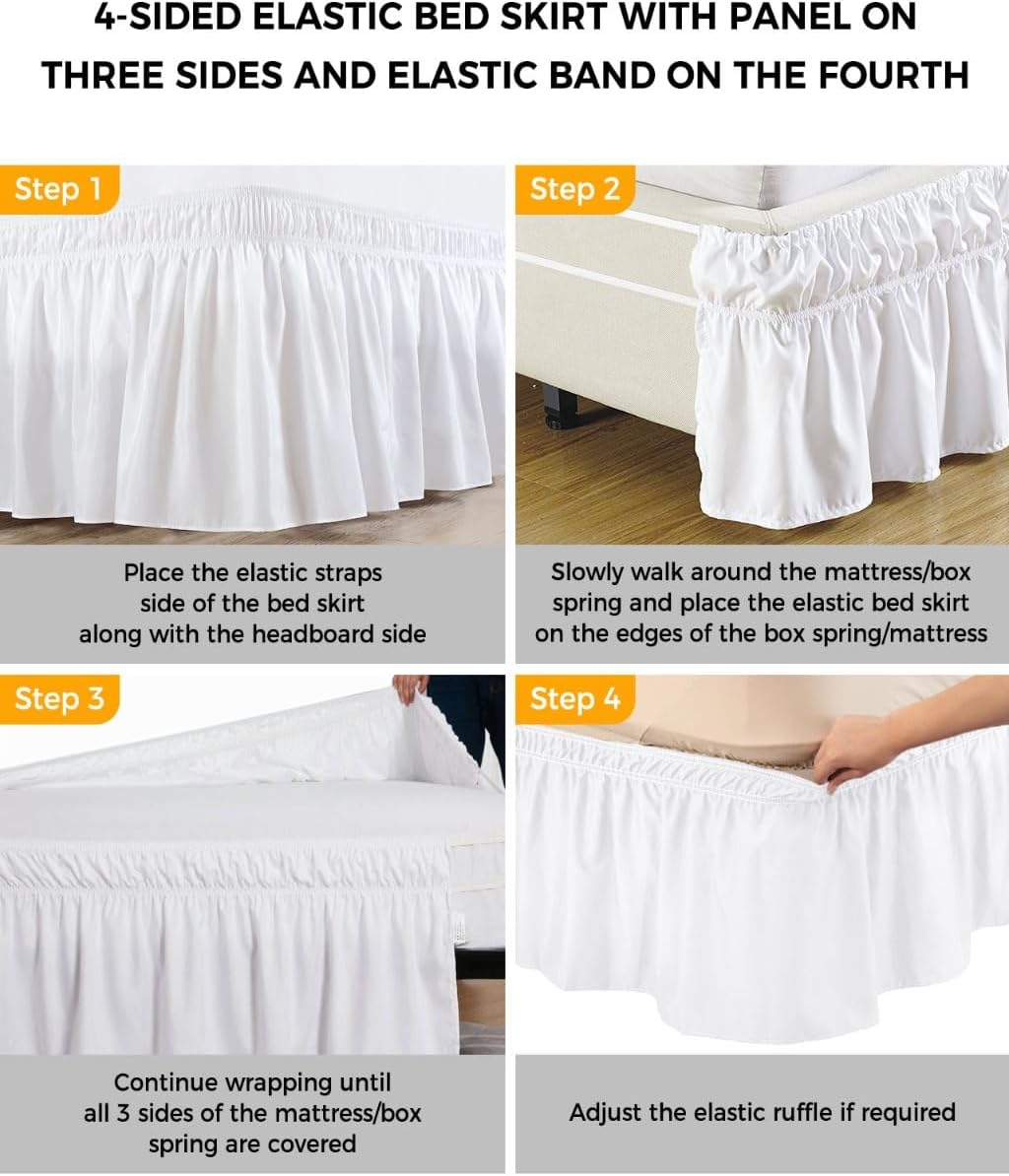 Yellow Lemons Bed Skirt Queen Size 16 Inch Drop, Adjustable Elastic Wrap Around Bed Skirts Easy Fitting Dust Ruffle Bedskirt Bed Frame Cover Summer Botanical Fruit Leaves Country