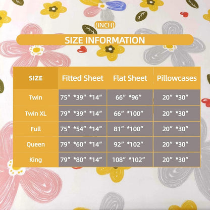 4 Pieces Yellow Floral Sheets Set Queen, Soft Microfiber Floral Sheets Queen Size, Fade Resistant, Flower Sheet Bed Set Deep Pocket All Season
