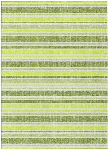 3' X 5' Green and Yellow Striped Washable Non Skid Indoor Outdoor Area Rug