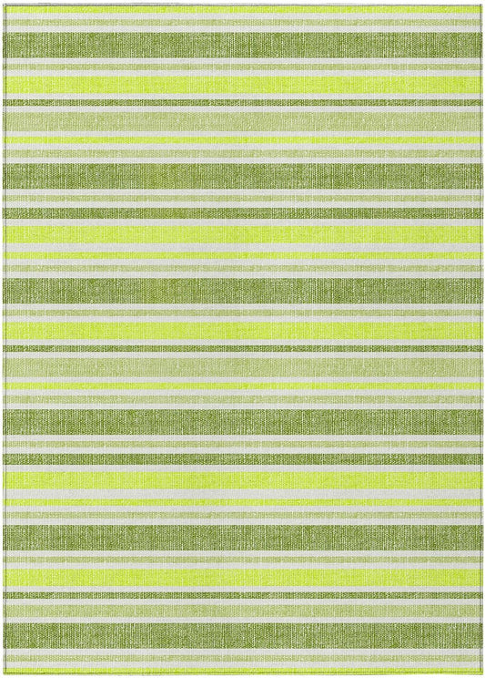 3' X 5' Green and Yellow Striped Washable Non Skid Indoor Outdoor Area Rug