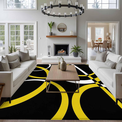 5x7ft Modern Abstract Art Area Rug Non Slip Soft Washable Yellow White Geometric Circle Rectangle Area Rugs Low Pile Indoor Carpet Mat for Bedroom Living Room Dining Entryway
